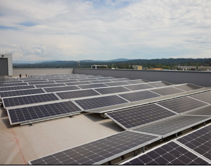 Rooftop PV panels on roof of South Landing EcoDistrict